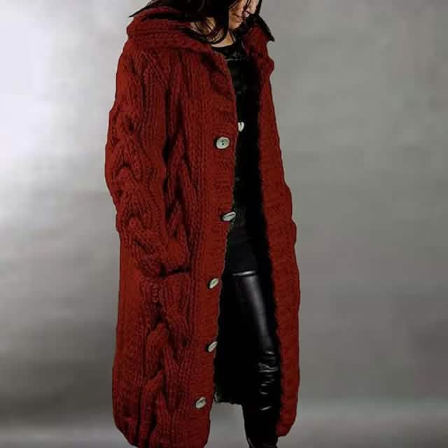 Women's Cardigan Sweater Jumper Cable Chunky Knit Hooded Solid Color Open Front - A-1 Thread Vault
