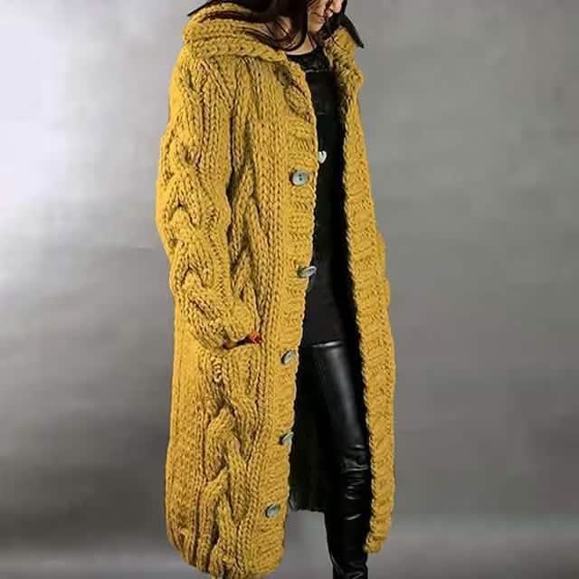 Women's Cardigan Sweater Jumper Cable Chunky Knit Hooded Solid Color Open Front - A-1 Thread Vault