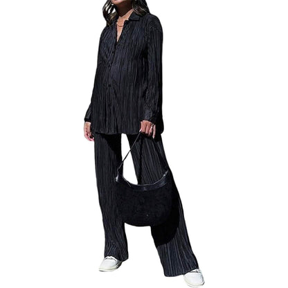 Women's Casual Long Sleeve Button Blouse Top Wide Leg Loose Streetwear Loungewear - A-1 Thread Vault
