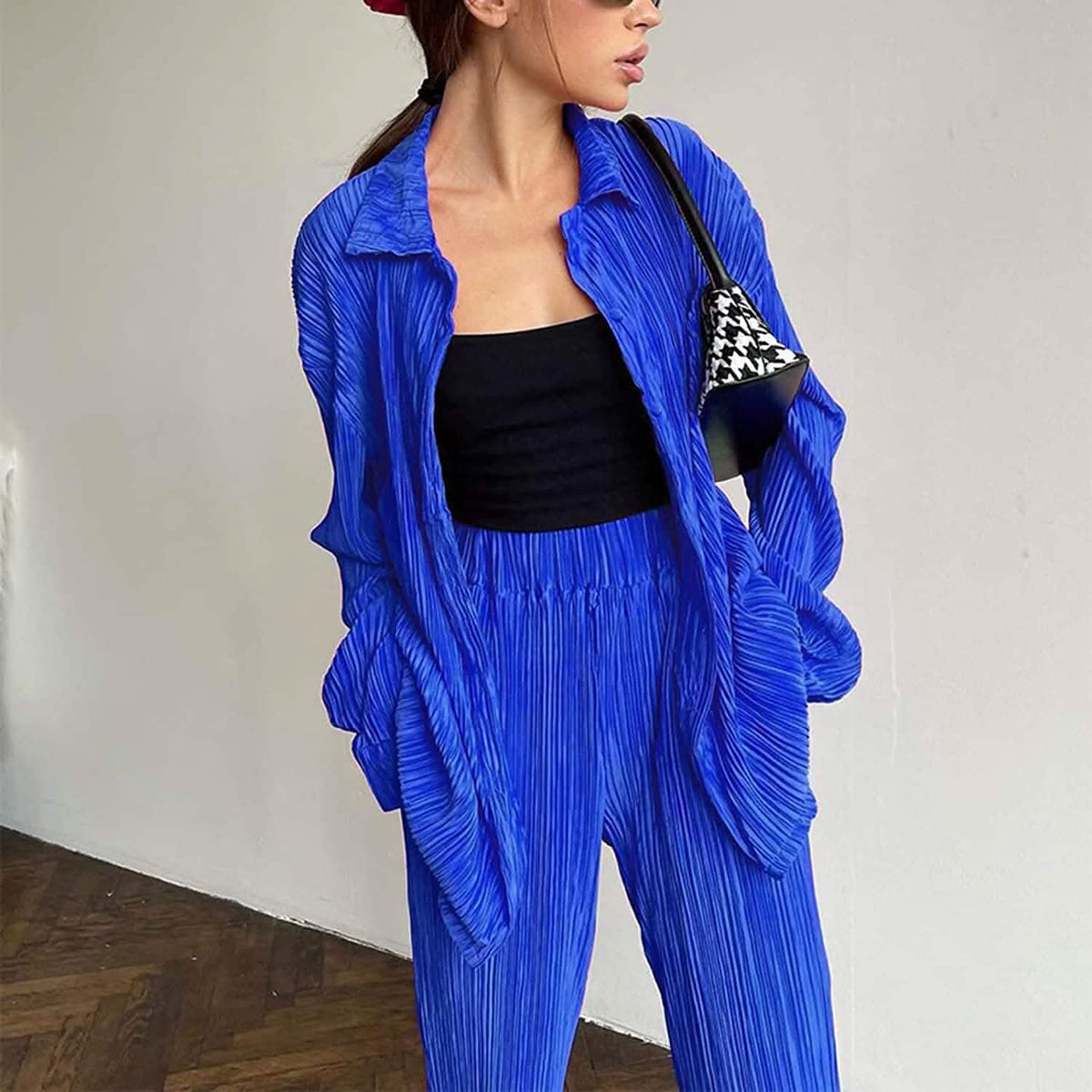 Women's Casual Long Sleeve Button Blouse Top Wide Leg Loose Streetwear Loungewear - A-1 Thread Vault