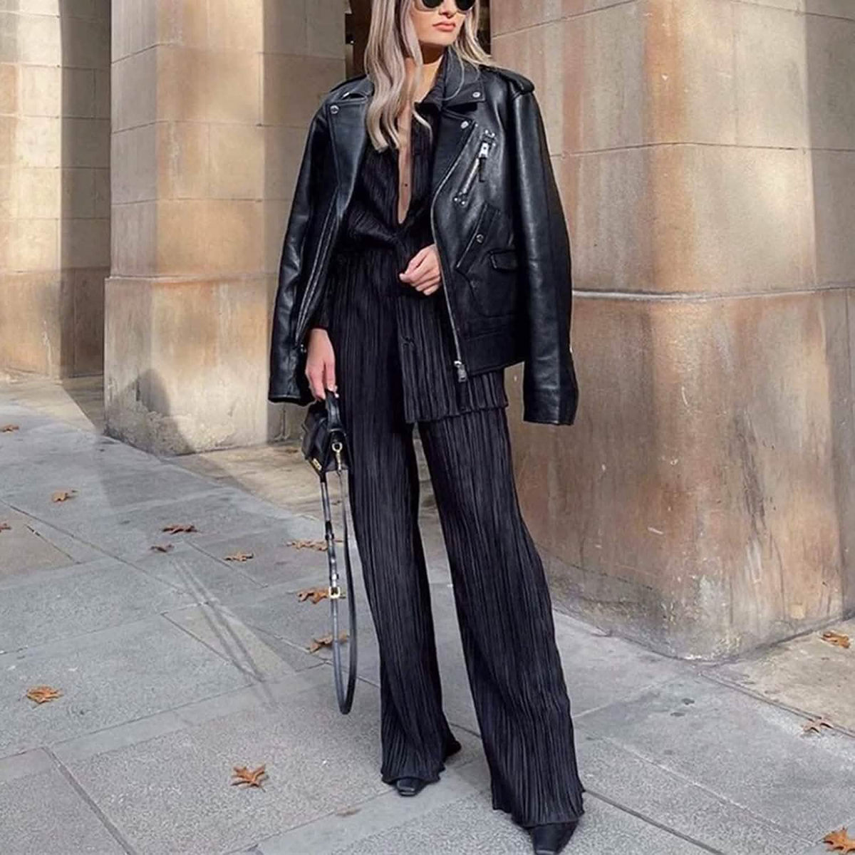 Women's Casual Long Sleeve Button Blouse Top Wide Leg Loose Streetwear Loungewear - A-1 Thread Vault