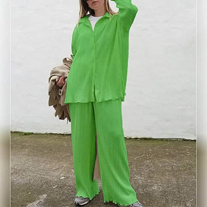 Women's Casual Long Sleeve Button Blouse Top Wide Leg Loose Streetwear Loungewear - A-1 Thread Vault