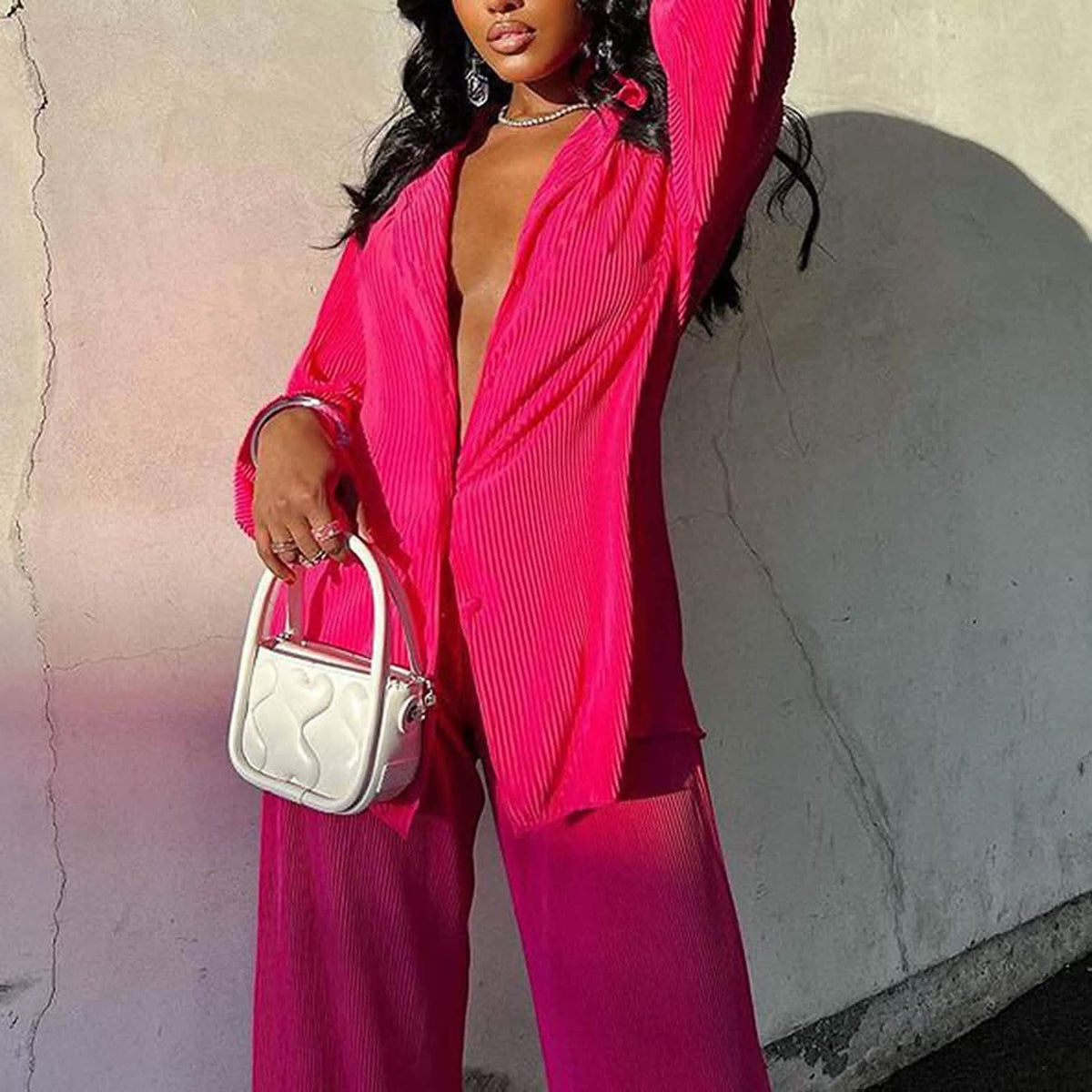 Women's Casual Long Sleeve Button Blouse Top Wide Leg Loose Streetwear Loungewear - A-1 Thread Vault