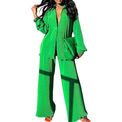Women's Casual Long Sleeve Button Blouse Top Wide Leg Loose Streetwear Loungewear - A-1 Thread Vault