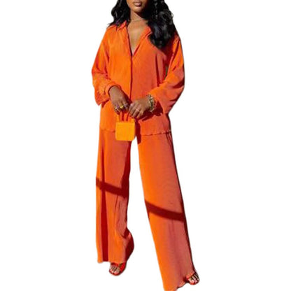 Women's Casual Long Sleeve Button Blouse Top Wide Leg Loose Streetwear Loungewear - A-1 Thread Vault