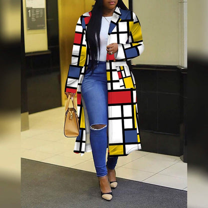 Women's Colored Geo Turn Down Collar Trench Coat - A-1 Thread Vault