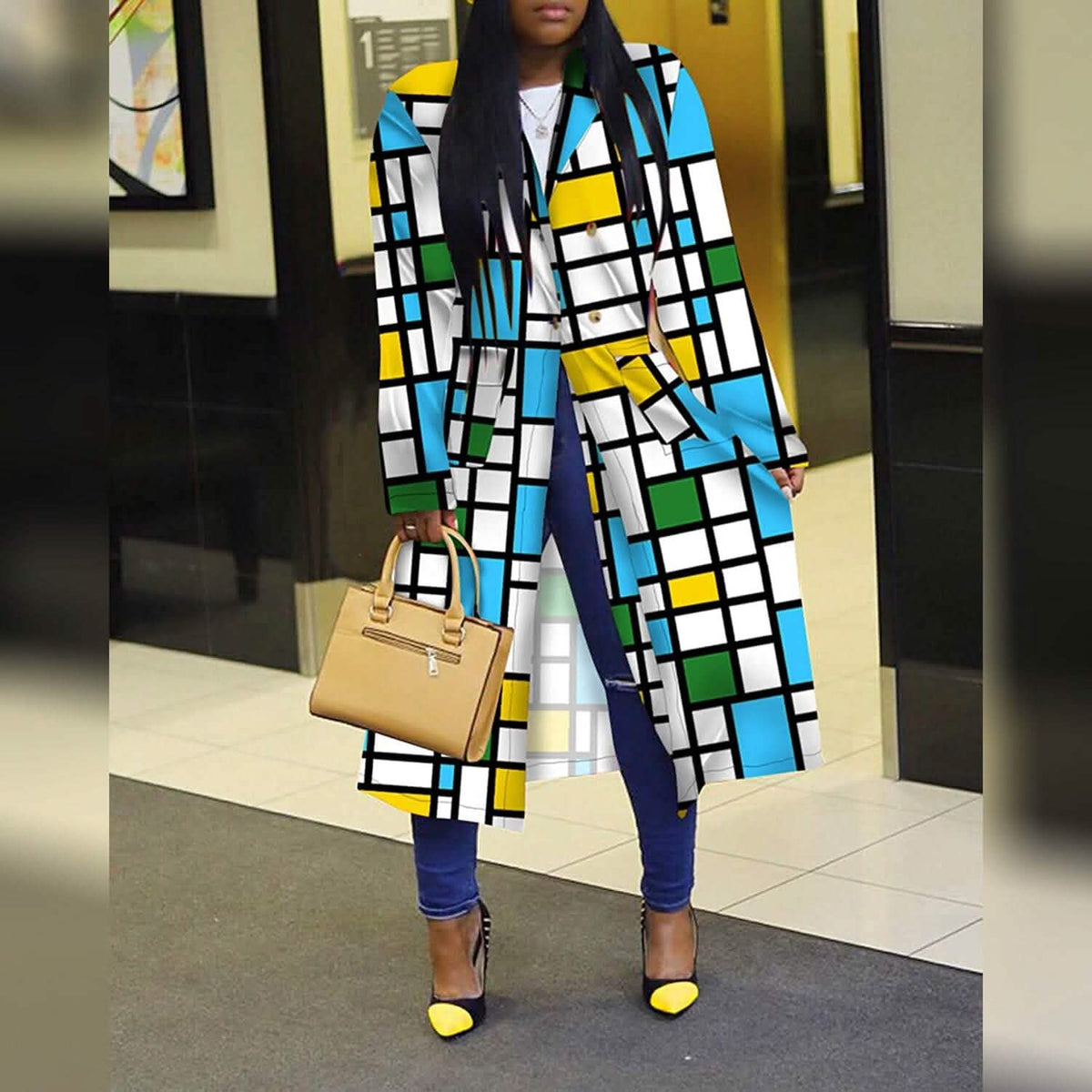 Women's Colored Geo Turn Down Collar Trench Coat - A-1 Thread Vault