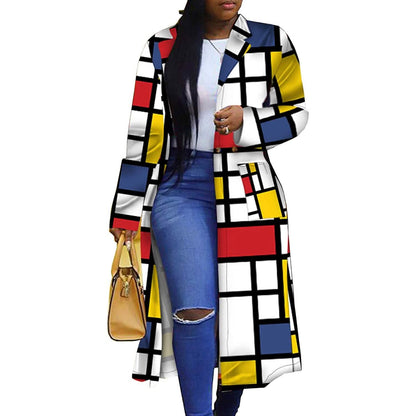 Women's Colored Geo Turn Down Collar Trench Coat - A-1 Thread Vault