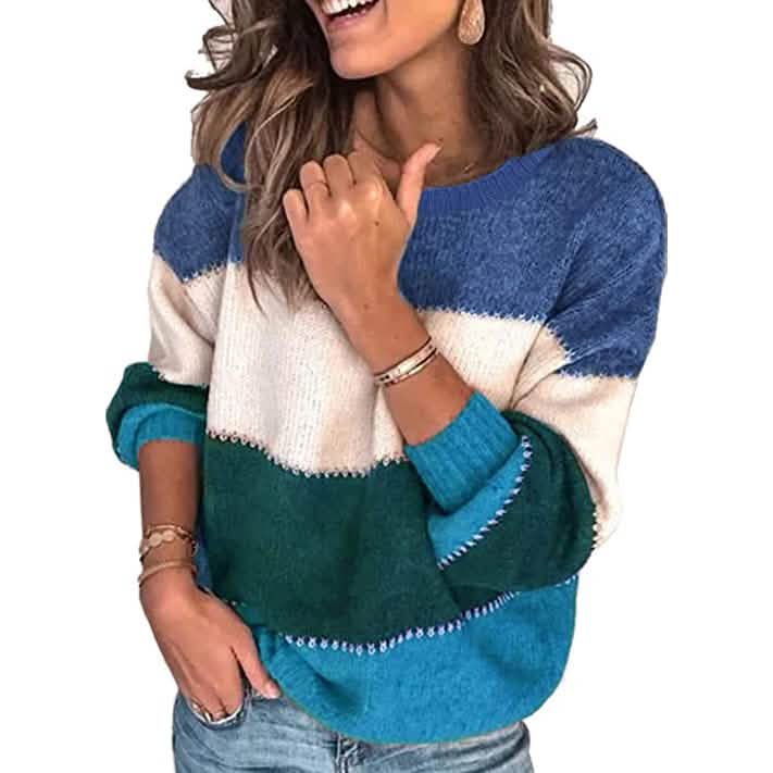 Women's Crewneck Patchwork Pullover Knit Sweater Top - A-1 Thread Vault
