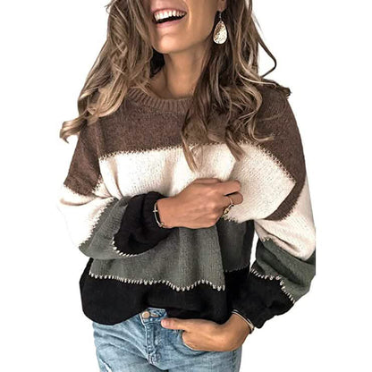 Women's Crewneck Patchwork Pullover Knit Sweater Top - A-1 Thread Vault