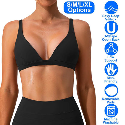 Women's Deep V-Neck U-Shaped Back Sports Bra - A-1 Thread Vault