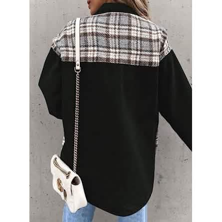 Women's Denim Jacket Long Sleeve Plaid Button Down Shirts Shacket - A-1 Thread Vault