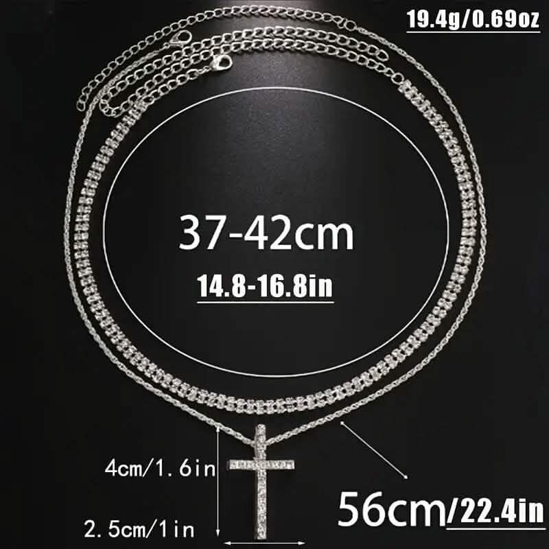 Women's Double Layer Artificial Crystal Cross Pendant Necklace - A-1 Thread Vault