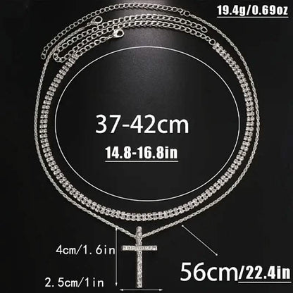 Women's Double Layer Artificial Crystal Cross Pendant Necklace - A-1 Thread Vault
