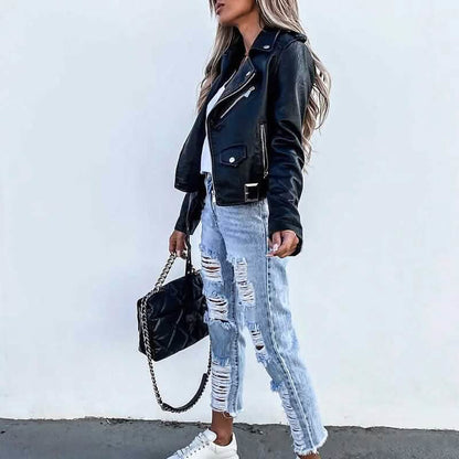 Women's Faux Modern Street Style Leather Jacket - A-1 Thread Vault