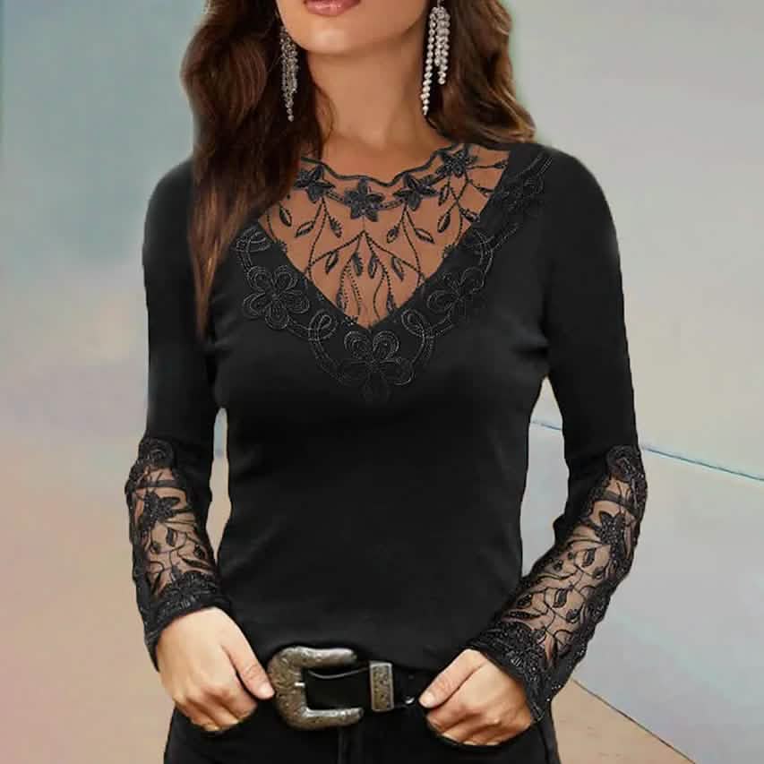 Women's Floral Lace Long Sleeve Top - A-1 Thread Vault
