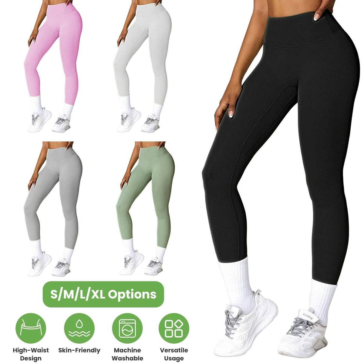 Women's High Waist Workout Leggings Tummy Control Compression with 25" Inseam No Front Seam - A-1 Thread Vault