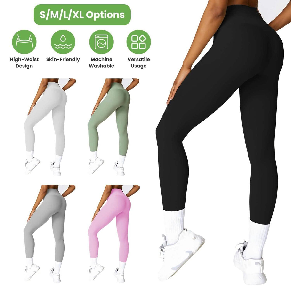 Women's High Waist Workout Leggings Tummy Control Compression with 25" Inseam No Front Seam - A-1 Thread Vault