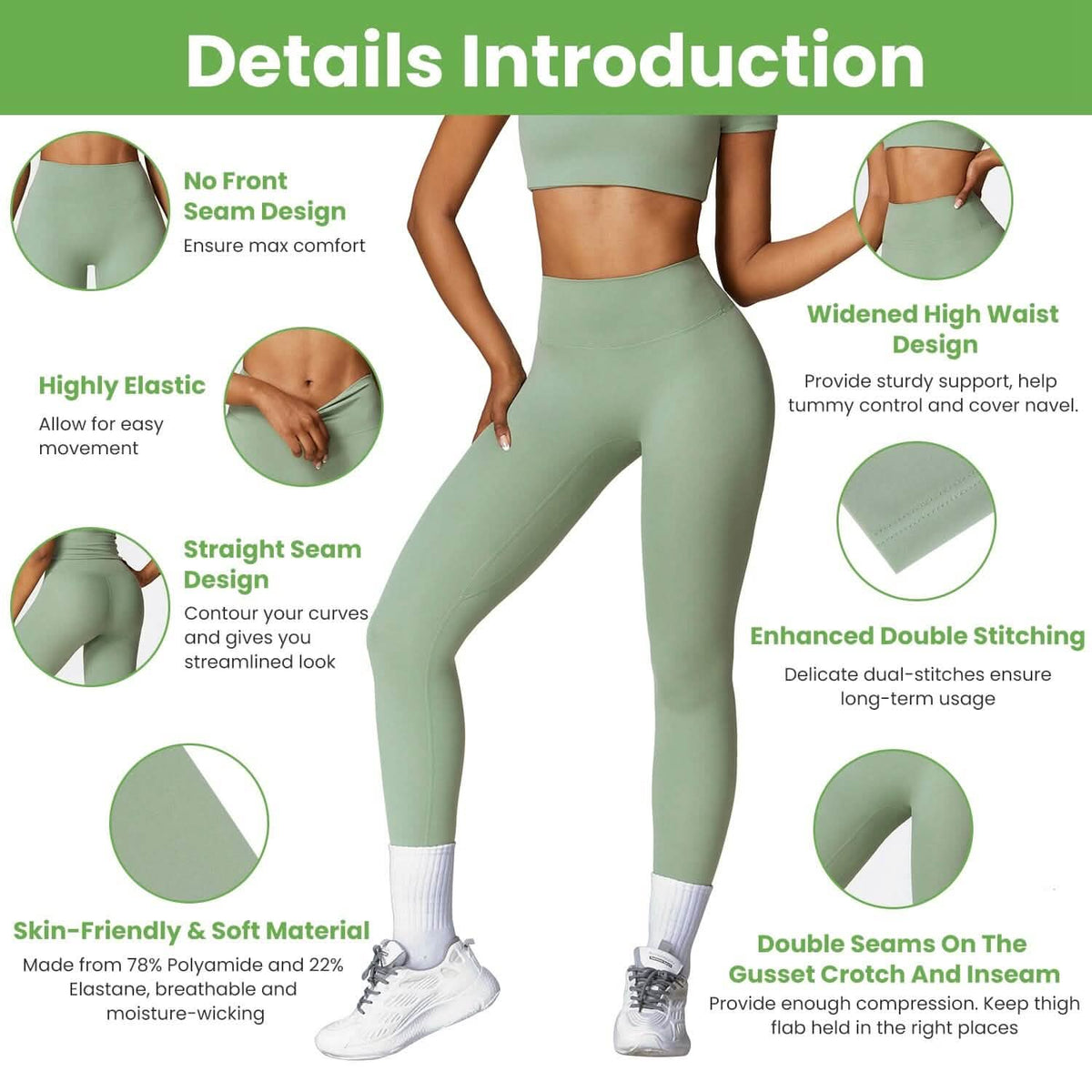 Women's High Waist Workout Leggings Tummy Control Compression with 25" Inseam No Front Seam - A-1 Thread Vault