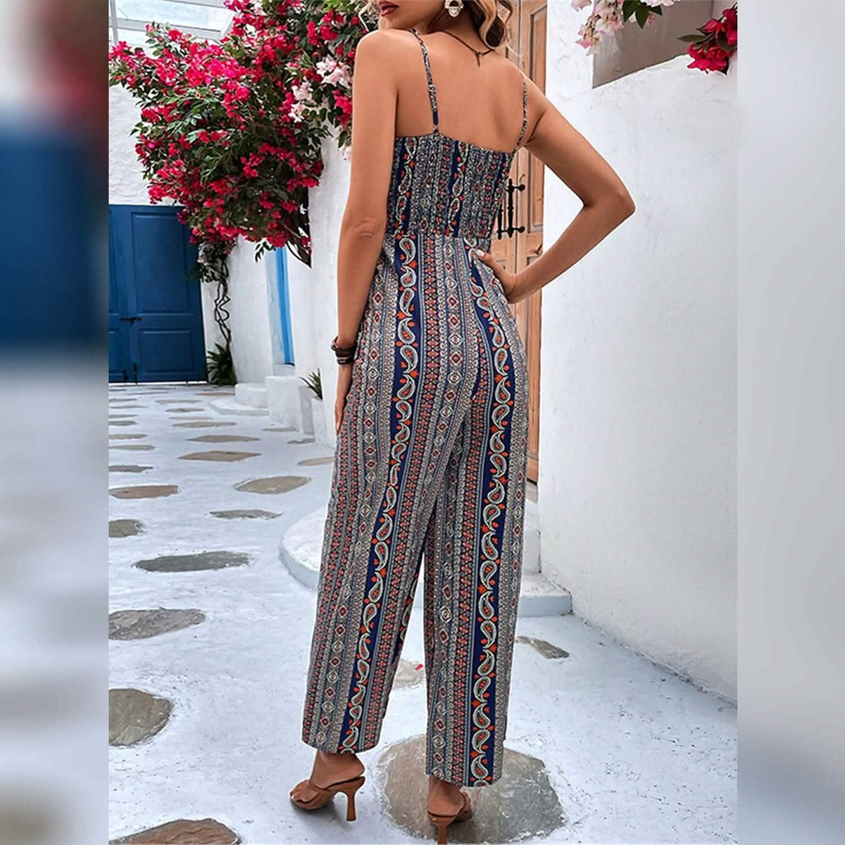 Women's Jumpsuit Pocket Print Geometric Square - A-1 Thread Vault