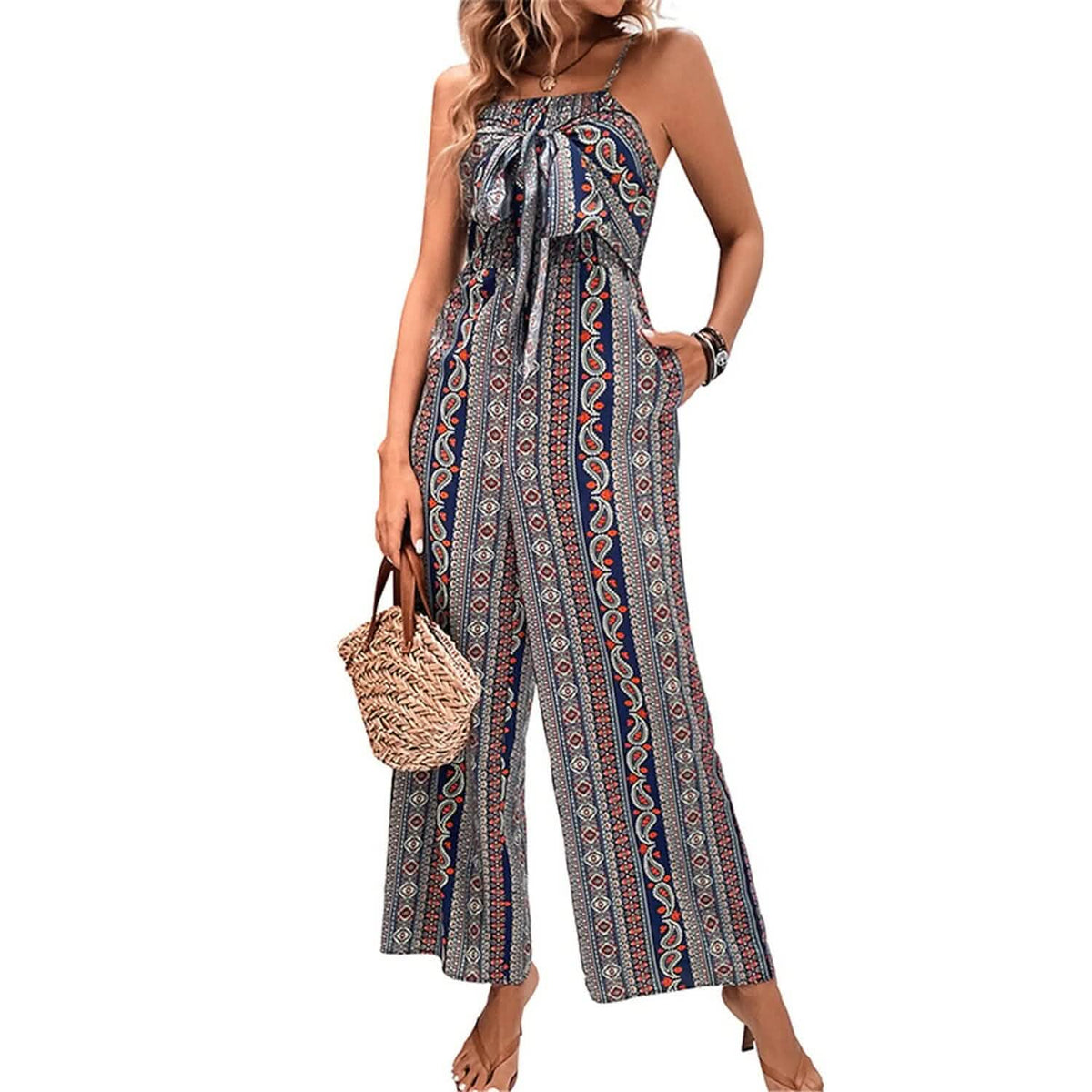 Women's Jumpsuit Pocket Print Geometric Square - A-1 Thread Vault