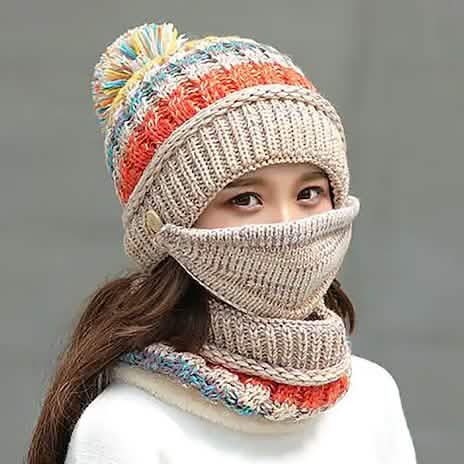 Women's Knitted Hat Scarf Mask Set - A-1 Thread Vault