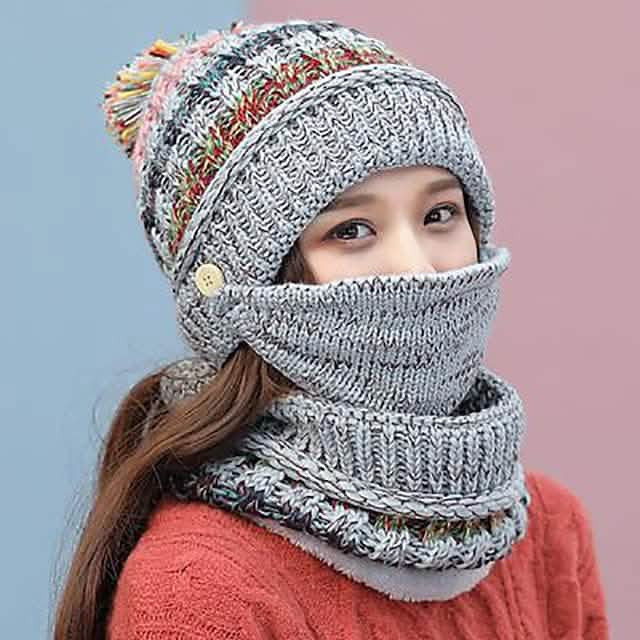Women's Knitted Hat Scarf Mask Set - A-1 Thread Vault