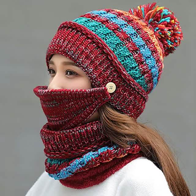 Women's Knitted Hat Scarf Mask Set - A-1 Thread Vault