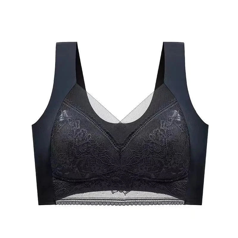 Womens Lace Bra Perspective Bralette Push Up Ice Silk Deep V Bra Sexy Lingerie Tops Plus Size Cup Mom's underwear L-5XL - A-1 Thread Vault
