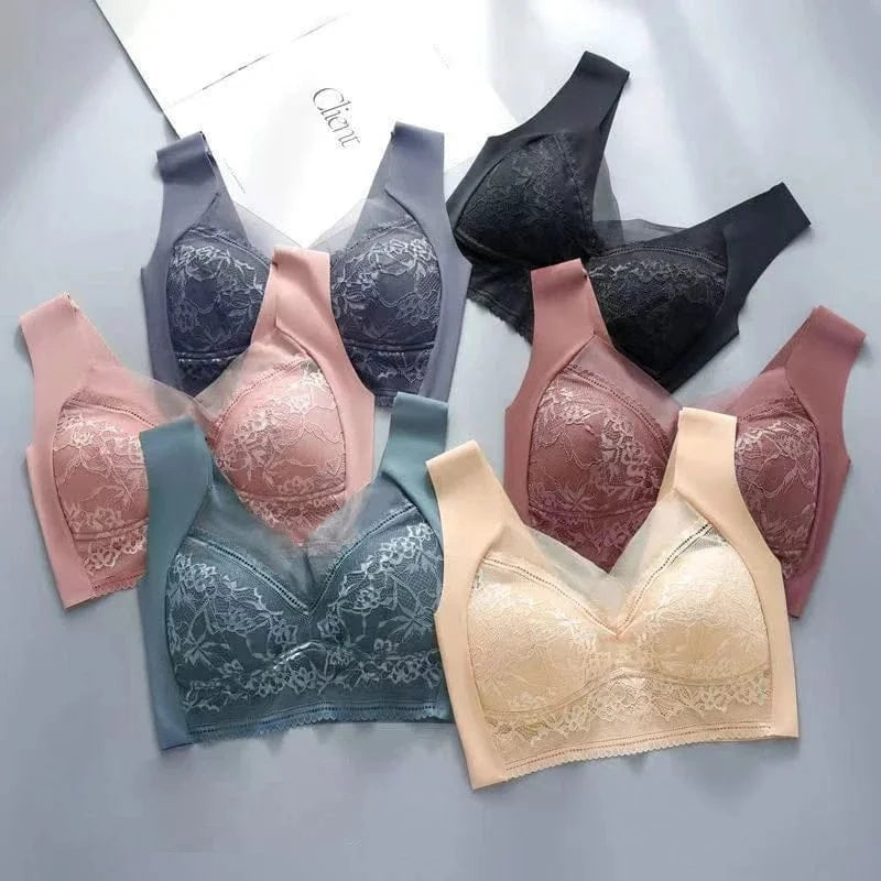 Womens Lace Bra Perspective Bralette Push Up Ice Silk Deep V Bra Sexy Lingerie Tops Plus Size Cup Mom's underwear L-5XL - A-1 Thread Vault