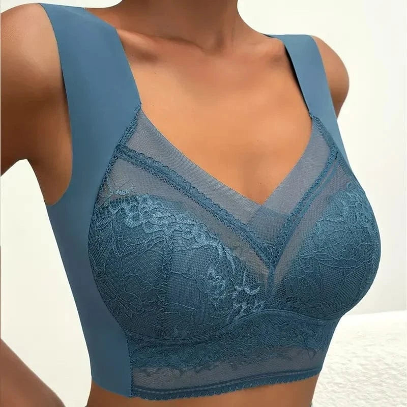 Womens Lace Bra Perspective Bralette Push Up Ice Silk Deep V Bra Sexy Lingerie Tops Plus Size Cup Mom's underwear L-5XL - A-1 Thread Vault