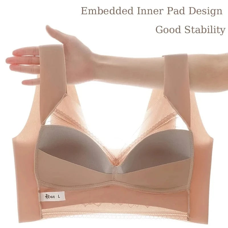 Womens Lace Bra Perspective Bralette Push Up Ice Silk Deep V Bra Sexy Lingerie Tops Plus Size Cup Mom's underwear L-5XL - A-1 Thread Vault