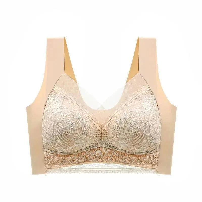 Womens Lace Bra Perspective Bralette Push Up Ice Silk Deep V Bra Sexy Lingerie Tops Plus Size Cup Mom's underwear L-5XL - A-1 Thread Vault