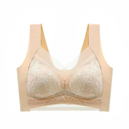 Womens Lace Bra Perspective Bralette Push Up Ice Silk Deep V Bra Sexy Lingerie Tops Plus Size Cup Mom's underwear L-5XL - A-1 Thread Vault