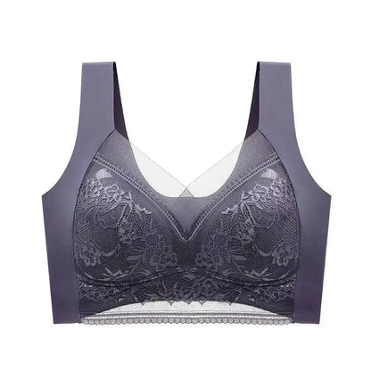 Womens Lace Bra Perspective Bralette Push Up Ice Silk Deep V Bra Sexy Lingerie Tops Plus Size Cup Mom's underwear L-5XL - A-1 Thread Vault