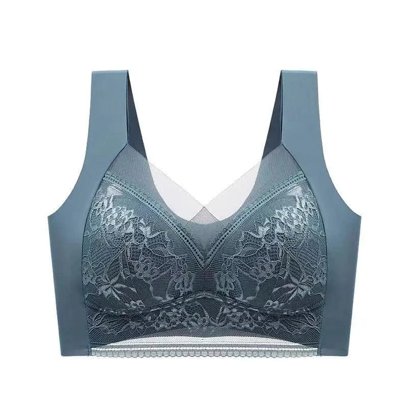 Womens Lace Bra Perspective Bralette Push Up Ice Silk Deep V Bra Sexy Lingerie Tops Plus Size Cup Mom's underwear L-5XL - A-1 Thread Vault
