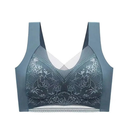 Womens Lace Bra Perspective Bralette Push Up Ice Silk Deep V Bra Sexy Lingerie Tops Plus Size Cup Mom's underwear L-5XL - A-1 Thread Vault