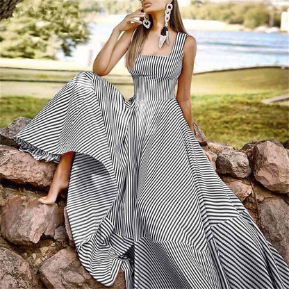 Women's Long A Line Striped Maxi Dress - A-1 Thread Vault