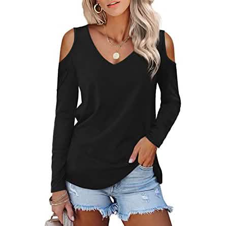 Womens Long Sleeve Cold Shoulder Basic Tee Tops Shirts - A-1 Thread Vault