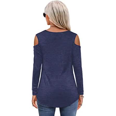 Womens Long Sleeve Cold Shoulder Basic Tee Tops Shirts - A-1 Thread Vault