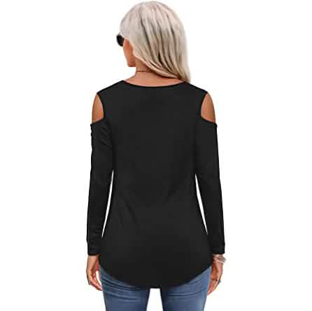 Womens Long Sleeve Cold Shoulder Basic Tee Tops Shirts - A-1 Thread Vault