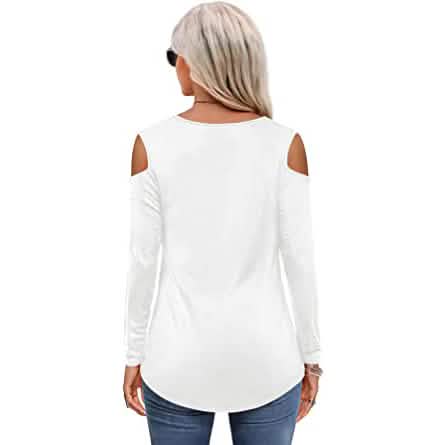Womens Long Sleeve Cold Shoulder Basic Tee Tops Shirts - A-1 Thread Vault