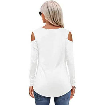 Womens Long Sleeve Cold Shoulder Basic Tee Tops Shirts - A-1 Thread Vault