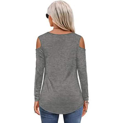 Womens Long Sleeve Cold Shoulder Basic Tee Tops Shirts - A-1 Thread Vault