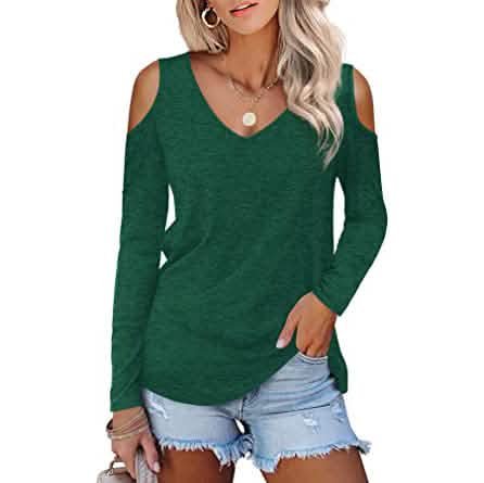 Womens Long Sleeve Cold Shoulder Basic Tee Tops Shirts - A-1 Thread Vault