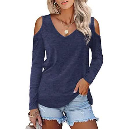 Womens Long Sleeve Cold Shoulder Basic Tee Tops Shirts - A-1 Thread Vault