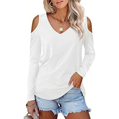 Womens Long Sleeve Cold Shoulder Basic Tee Tops Shirts - A-1 Thread Vault