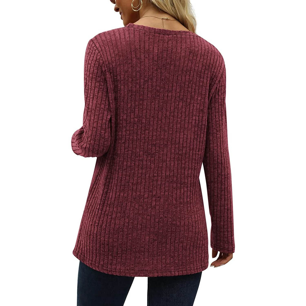 Women's Long Sleeve Crew Neck Tunic Tops Buttons Side - A-1 Thread Vault