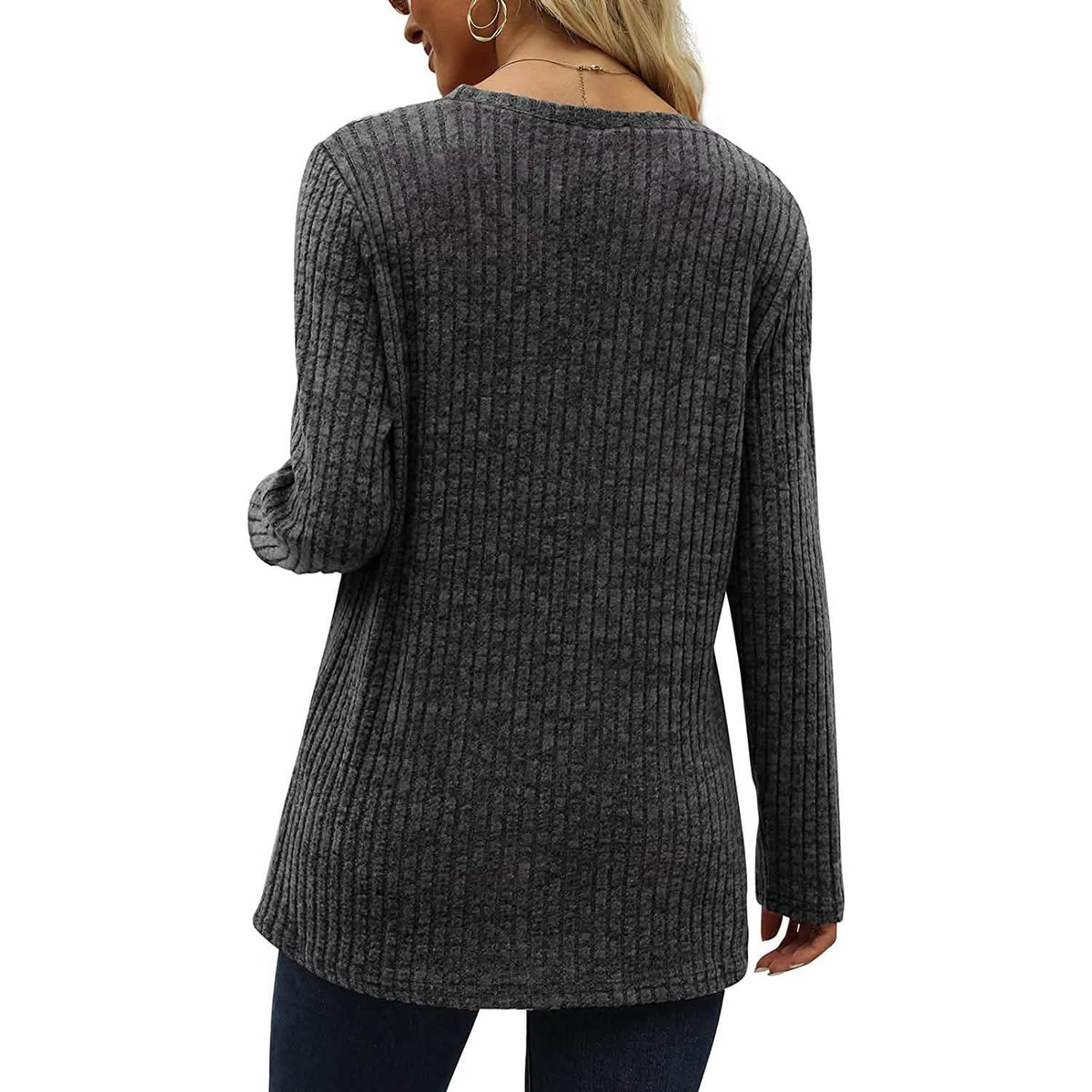 Women's Long Sleeve Crew Neck Tunic Tops Buttons Side - A-1 Thread Vault