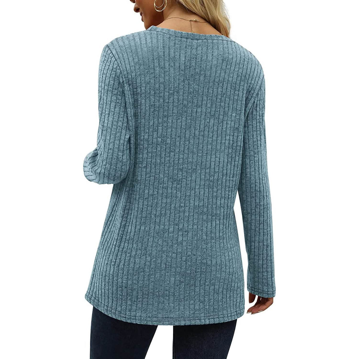 Women's Long Sleeve Crew Neck Tunic Tops Buttons Side - A-1 Thread Vault